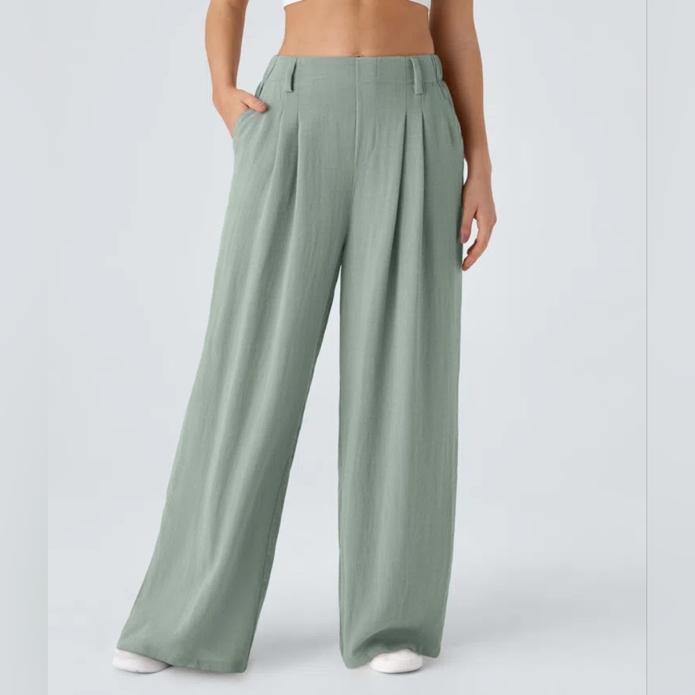 🦒 Halara High Waisted Flowy Pants Sage Green XL Tall